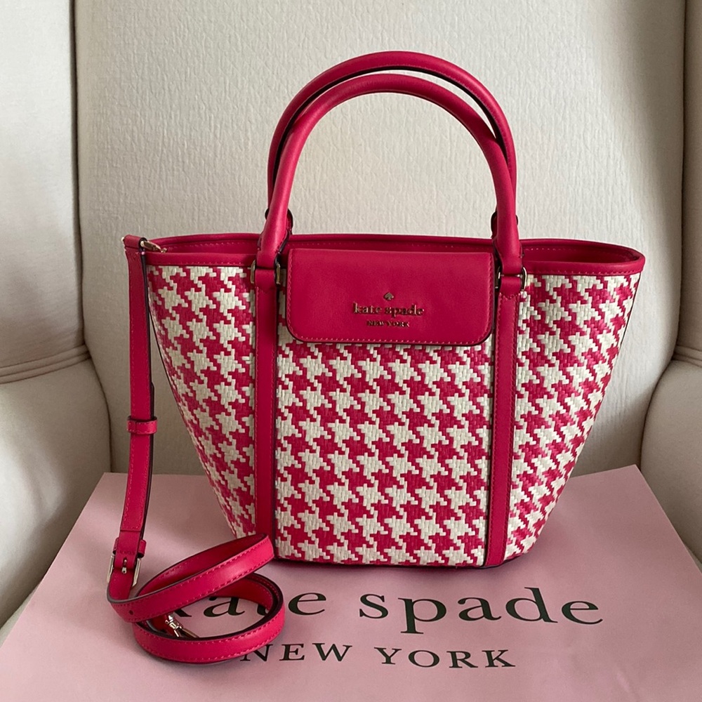 Kate Spade ♠️ New York, Cruise Medium Tote, Bikini Pink, Woven Houndstooth, NWT